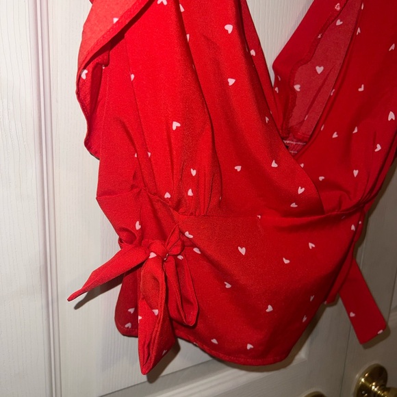 Red Ruffled V-Neck Top - Picture 4 of 4